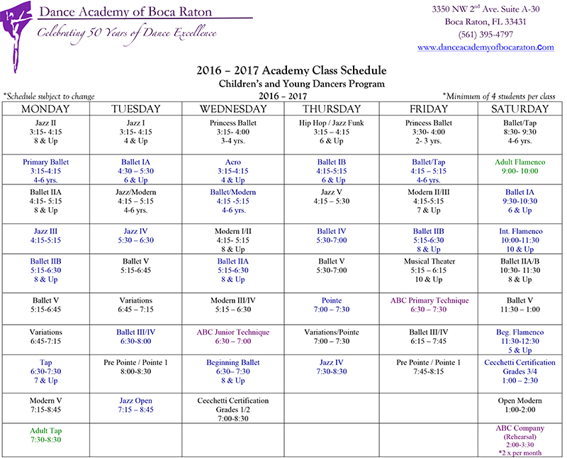 Dance Class Schedule